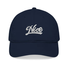 Load image into Gallery viewer, Organic Embroidered Baseball Cap - &#39;Life is Nice&#39; Front &amp; Smiley Back
