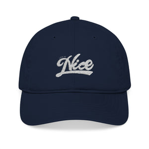 Organic Embroidered Baseball Cap - 'Life is Nice' Front & Smiley Back