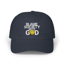 Load image into Gallery viewer, Trendy Dad Cap with &#39;Blame Society Not God&#39; Design, Casual Hat, Gift for Dads, Everyday Wear, Stylish Accessory
