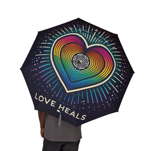 Colorful Heart Pattern Semi-Automatic Foldable Umbrella, Rainbow Umbrella, Unique Gift, Travel Gear, Festival Accessories, Stylish Umbrellas