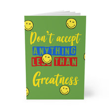 Load image into Gallery viewer, Inspirational A5 Softcover Notebook - &quot;Don&#39;t Accept Anything Less Than Greatness&quot; with Smiley Faces
