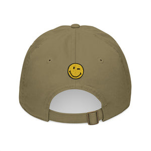 Organic Embroidered Baseball Cap - 'Life is Nice' Front & Smiley Back