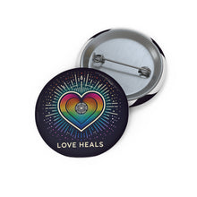 Load image into Gallery viewer, Custom Pin Buttons - Love Heals, Pride Button, Rainbow Heart Badge, Inspirational Gift, LGBTQ+ Accessory, Eco-Friendly Pin
