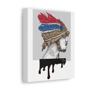 Artistic Stretched Canvas - Vibrant Warrior with Feathers and Paint Drips