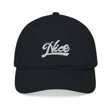 Load image into Gallery viewer, Organic Embroidered Baseball Cap - &#39;Life is Nice&#39; Front &amp; Smiley Back
