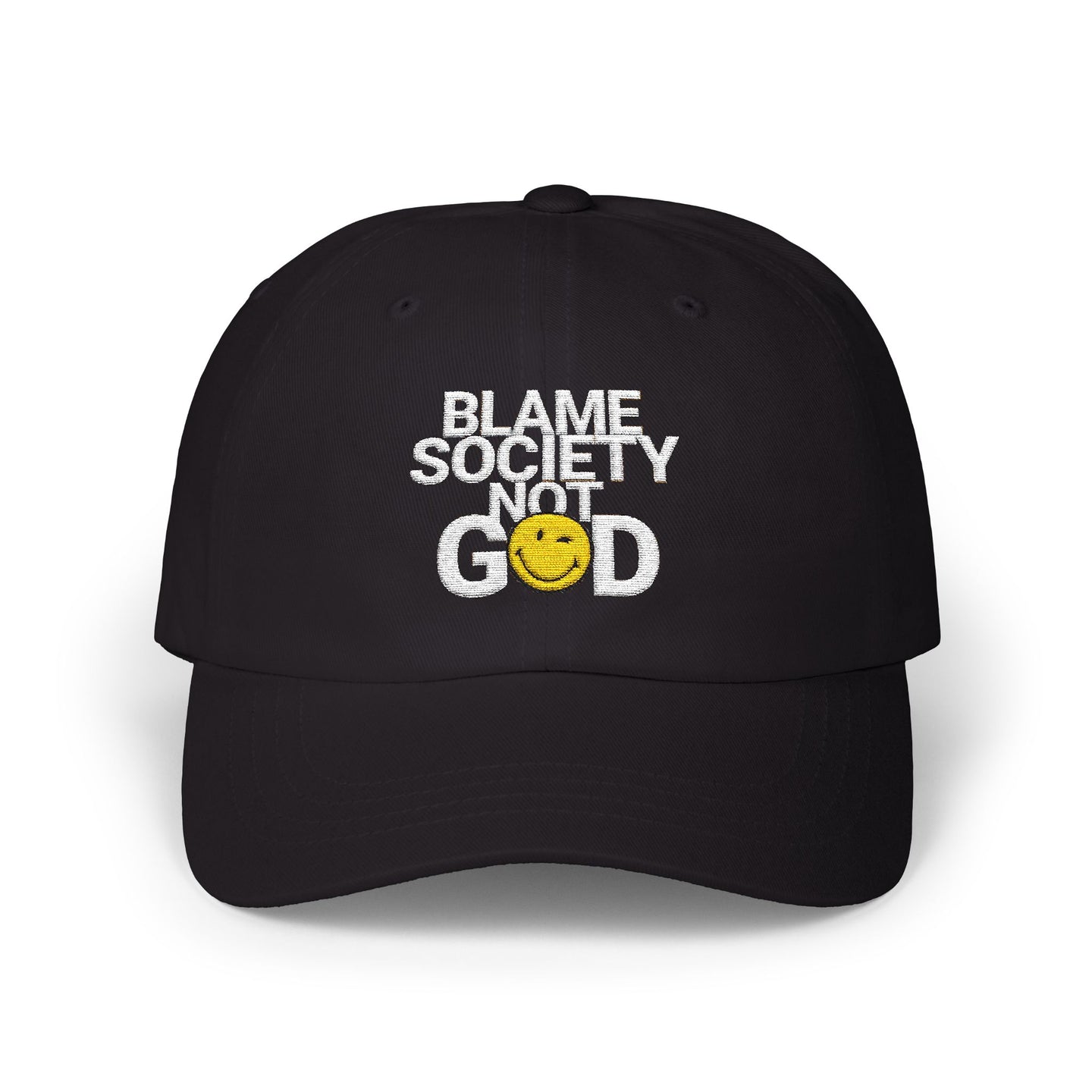 Trendy Dad Cap with 'Blame Society Not God' Design, Casual Hat, Gift for Dads, Everyday Wear, Stylish Accessory