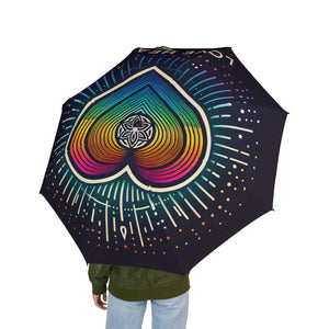 Colorful Heart Pattern Semi-Automatic Foldable Umbrella, Rainbow Umbrella, Unique Gift, Travel Gear, Festival Accessories, Stylish Umbrellas