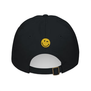 Organic Embroidered Baseball Cap - 'Life is Nice' Front & Smiley Back